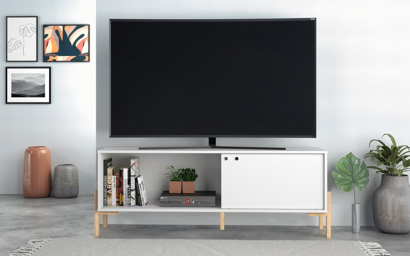 Manhattan Comfort Bowery 55.12\" TV Stand with 2 Shelves - White & Oak