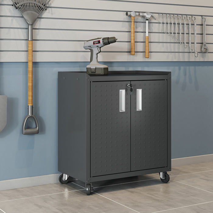 Manhattan Comfort Fortress Textured Metal 31.5\" Garage Mobile Cabinet with 2 Adjustable Shelves - Charcoal Grey