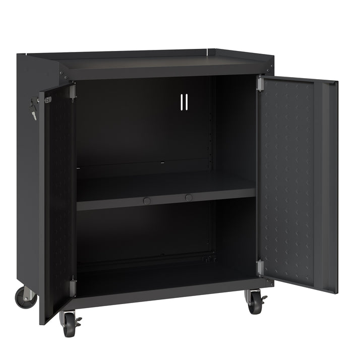 Manhattan Comfort Fortress Textured Metal 31.5\" Garage Mobile Cabinet with 2 Adjustable Shelves - Charcoal Grey
