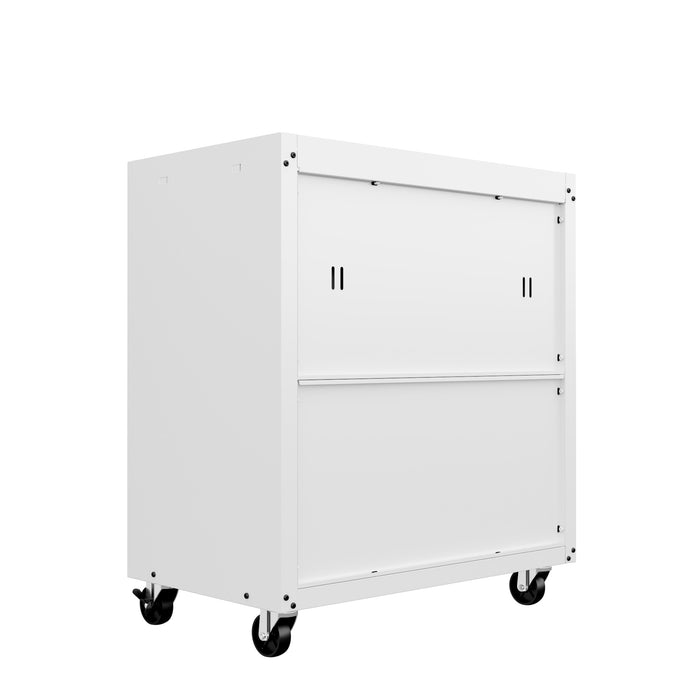 Manhattan Comfort Fortress Textured Metal 31.5\" Garage Mobile Cabinet with 2 Adjustable Shelves - White