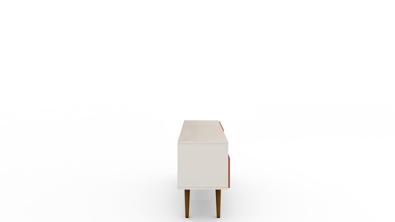 Manhattan Comfort Tribeca 53.94\" Mid-Century Modern TV Stand with Solid Wood Legs - Off White & Terra Orange Pink