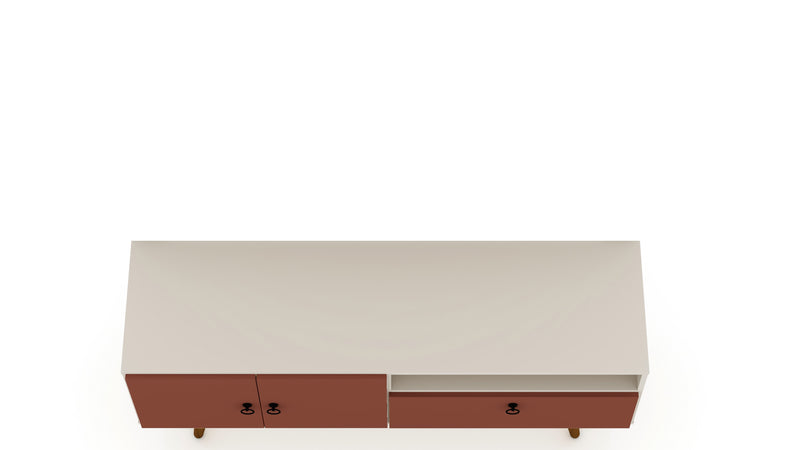 Manhattan Comfort Tribeca 53.94\" Mid-Century Modern TV Stand with Solid Wood Legs - Off White & Terra Orange Pink