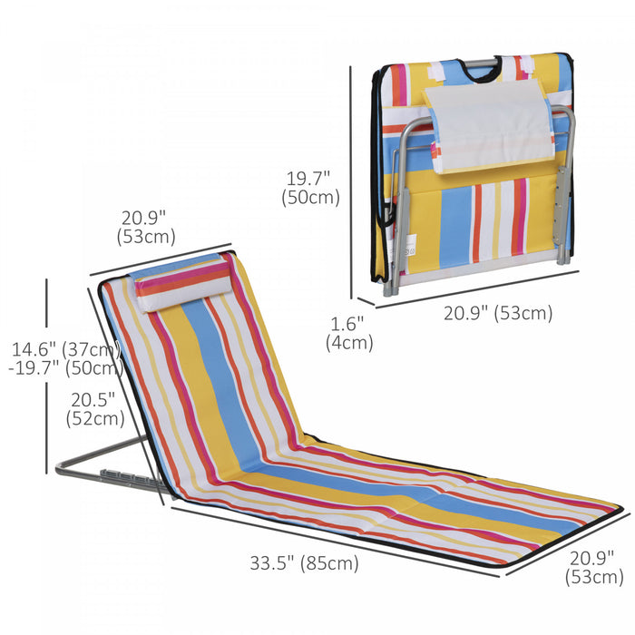 Outsunny Beach Lounge Chair Sun Lounger, Ground Beach Mat, Colorful Stripes