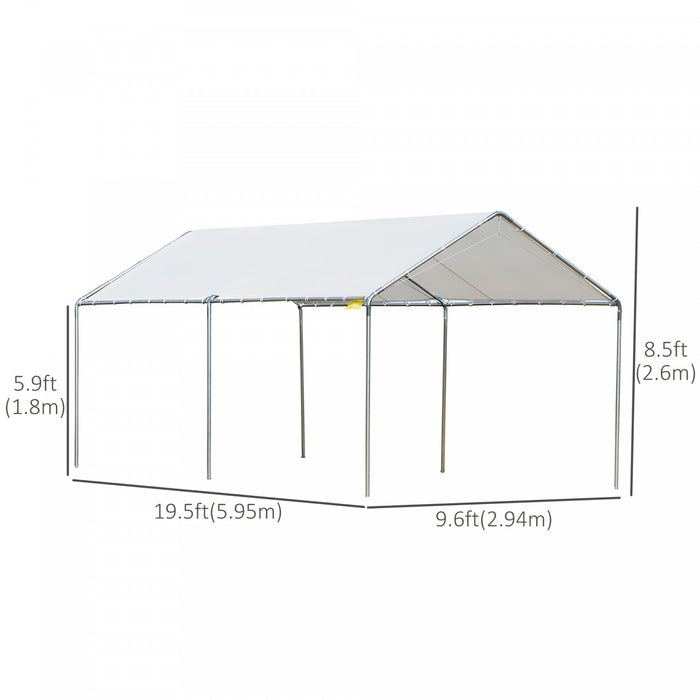 Outsunny 10' X 20' Carport Heavy Duty Galvanized Car Canopy With Included Anchor Kit, 3 Reinforced Steel Cables, White