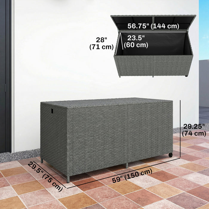 Outsunny 162 Gallon Rattan Deck Box with Wheels and Waterproof Liner