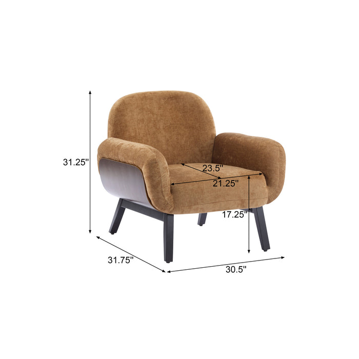 Audrey Solid Wood Ergonomic Accent Armchair with Fabric Upholstery,Khaki Accent Chair