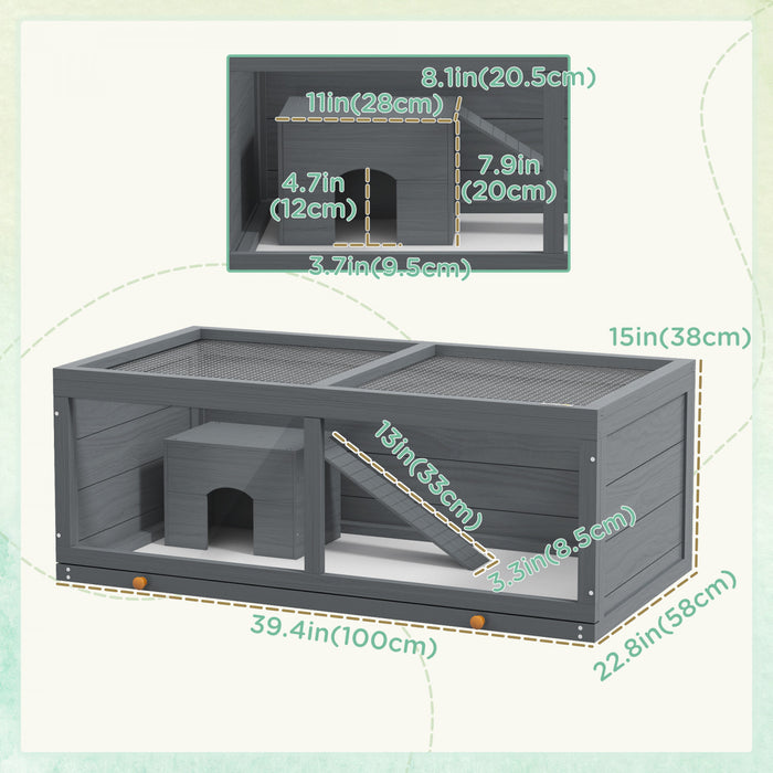 Pawhut Wooden Hamster Cage, Small Animals Kit Hutch, Exercise Play House For Dwarf Hamsters, Gerbils, Chinchillas, Guinea Pigs, Bunnies, With Sliding Tray, Grey