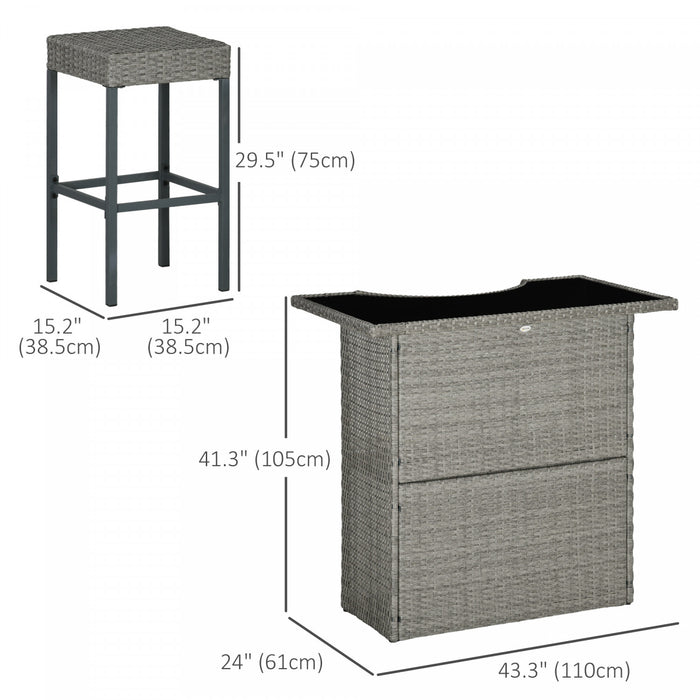 Outsunny 5 Pieces Patio Bar Set, Pe Rattan Wicker Outdoor Bar Set, Grey