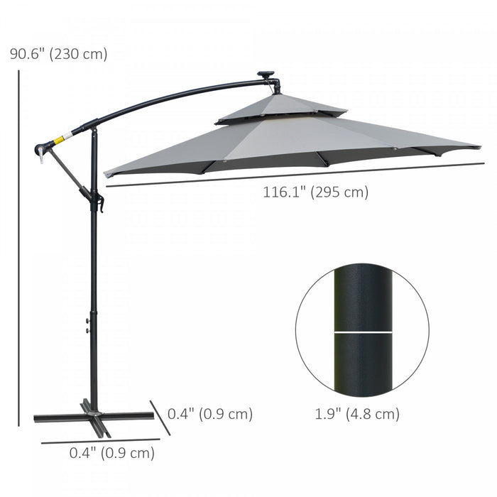 Outsunny 10ft Solar Powered Patio Umbrella With Crank And Base, Light Grey