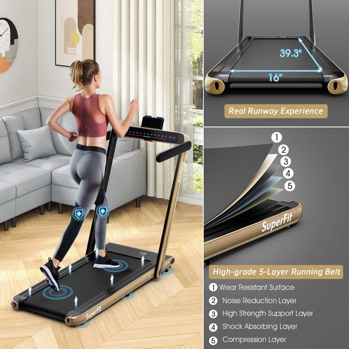 Superfit 2.25hp 2 In 1 Dual Display Folding Treadmill Jogging Machine W/app Control Yellow