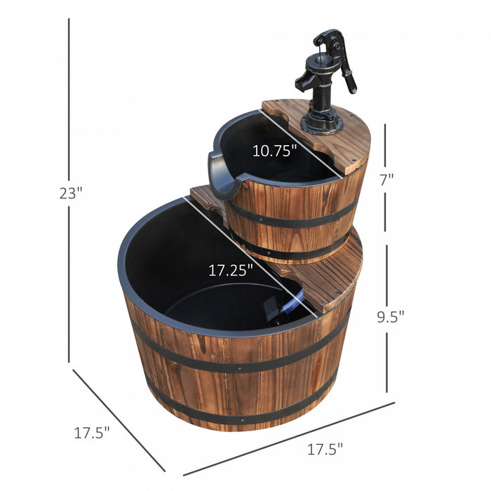 Outsunny 2-tier Wooden Barrel Water Fountain With Electric Pump, 23\" Tall Cascading Feature Outdoor Indoor Decoration