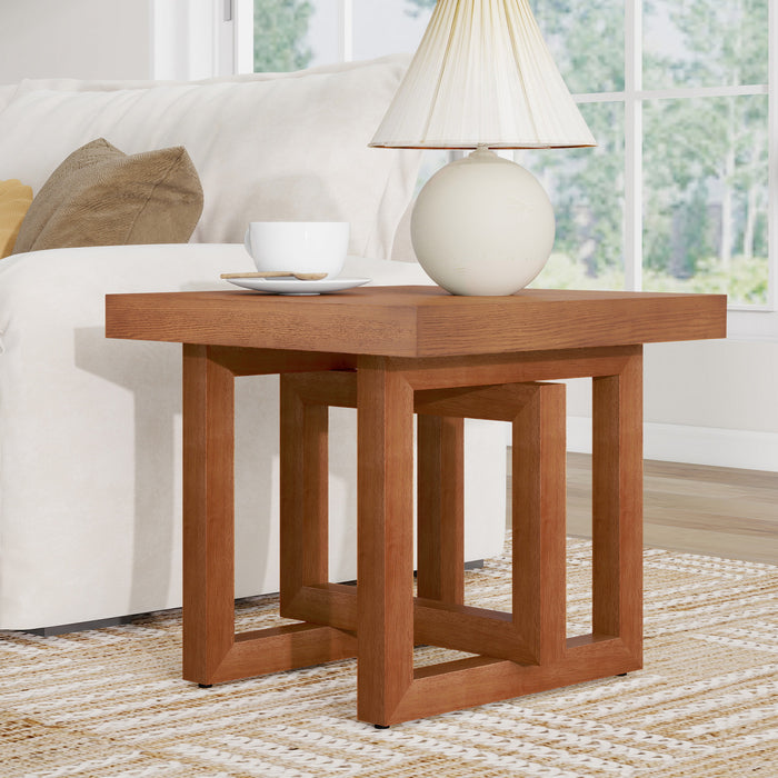 Ethan Rustic Solid Rubberwood End Table,Beige