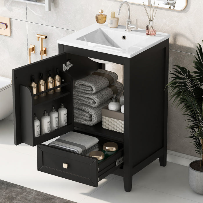 Puret 20 Inch Single Sink Bathroom Vanity with Door Shelf and Pull-Out Drawer, Black