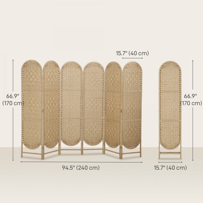 HOMCOM 6 Panel Room Divider, Bohemian Folding Privacy Screen, Natural Wood