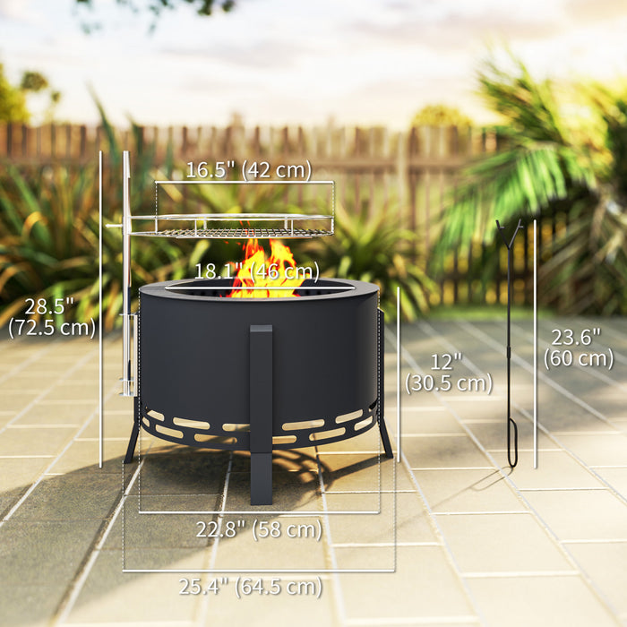 Outsunny Outdoor Fire Pit Firepit With Grill Grate Ash Catcher Poker, Black