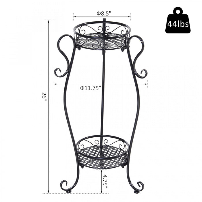 Outsunny 2-tier Flower Pot Stand, Freestanding Plant Display Rack Indoor Outdoor, Metal Plant Stand, Easy To Clean, For Porch, Patio, Backyard Or Living Rooms