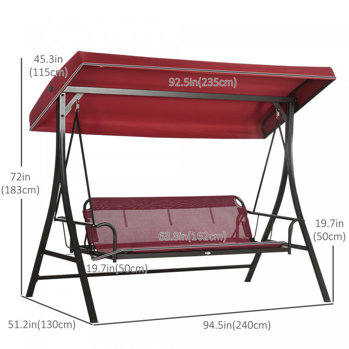 Outsunny 3 Person Porch Swing Bed With Adjustable Canopy Red