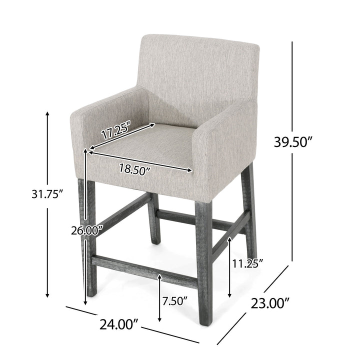 Griffith 26\" Seat Height Counter Stools Set Of 2 With Upholstered Fabric And Solid Wood Legs, Light Grey