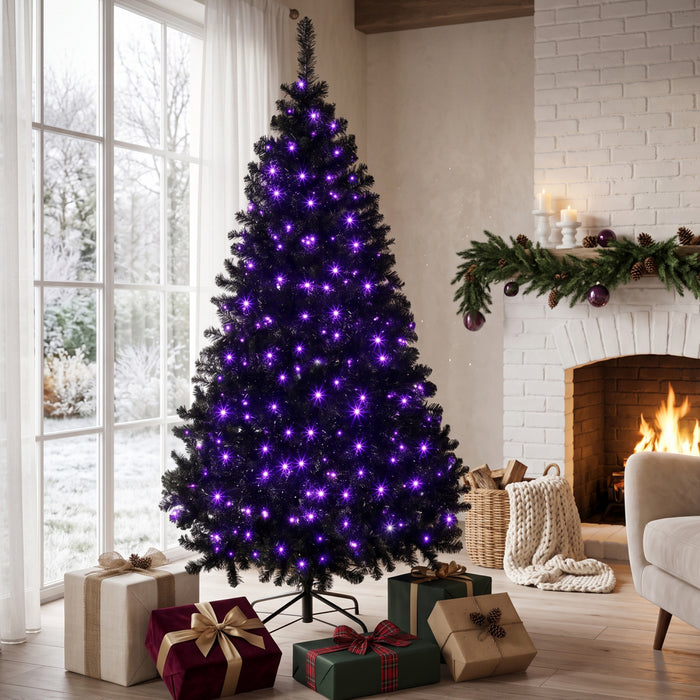 HOMCOM 6ft Pre-lit Black Christmas Tree with 680 Purple LED Lights, Black