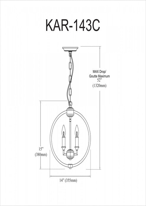 Dainolite Karland 3 Light Chandelier Crystal Studded Banding Polished Chrome Finish Lamp