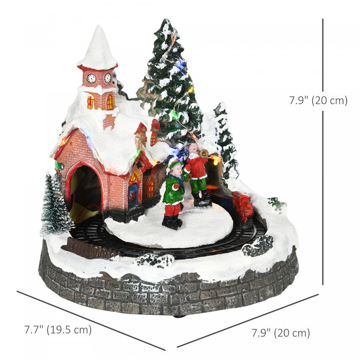 HOMCOM LED Lighted Christmas Village Houses with Rotating Train