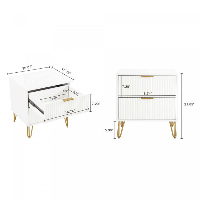 Dumbo Modern 20\" Fluted Nightstand in White (2-Drawer)