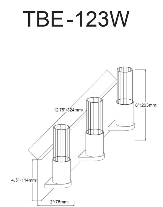 Dainolite Tube 3 Light Vanity Light Polished Chrome Clear Fluted Glass Lamp