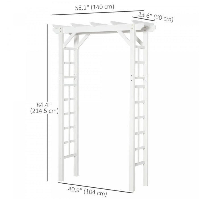 Outsunny 85\" Wooden Garden Arbour For Wedding And Ceremony, Outdoor Garden Arch Trellis For Climbing Vines, White
