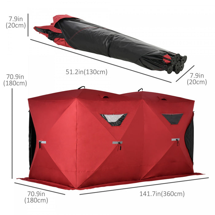 Outsunny 5-8 Person Pop-up Ice Fishing Shelter Tent, Red