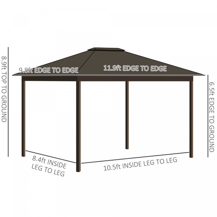 Outsunny 10' X 12' Hardtop Gazebo Canopy With Galvanized Steel Roof, Aluminum Frame, Permanent Pavilion Outdoor Gazebo With Netting, Curtains, Top Hook, Beige