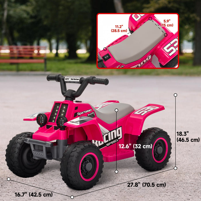 Qaba 6v Kids Atv Quad, 4 Wheeler Battery Powered Ride-On Electric Ride On Car With Led Headlights, Forward Backward, For Boys And Girls, Pink