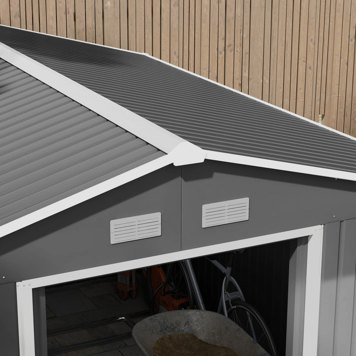 Outsunny 9' X 10.6' Garden Storage Shed W/ Steel Foundation Kit, Light Grey