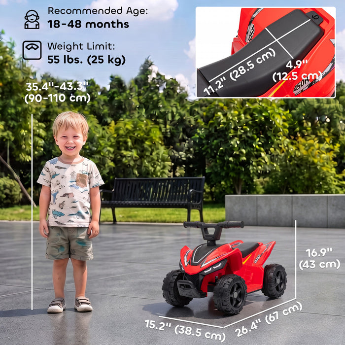 Qaba 6V Kids ATV, 4 Wheels Kids Electric Car with Handlebar Button Control, 45Mins Runtime, Max 1.2MPH, Max 55lbs Load, Kids Quad for Boys Girls 18-48 Months, Red