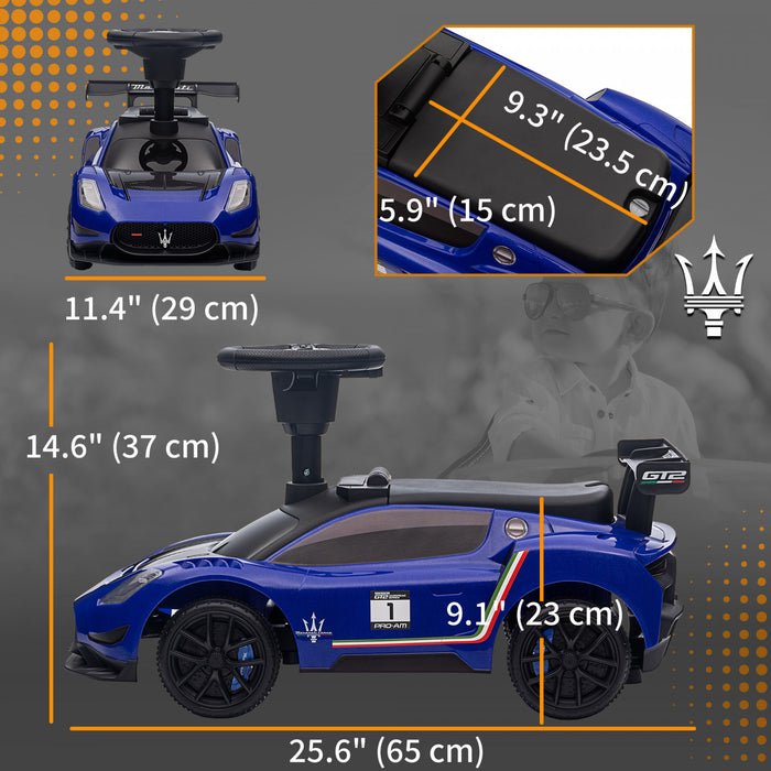 Qaba Maserati Gt2 Licensed Sit To Stand Baby Car, Ride On Toy For Toddlers, Kids Sliding Car Style With Under Seat Storage, Led Headlights Music Mp3, For 18-60 Months, Blue