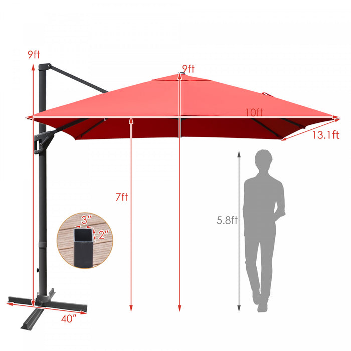 Costway 10'x13' Patio Offset Cantilever Umbrella Aluminum 360° Rotation Tilt Orange