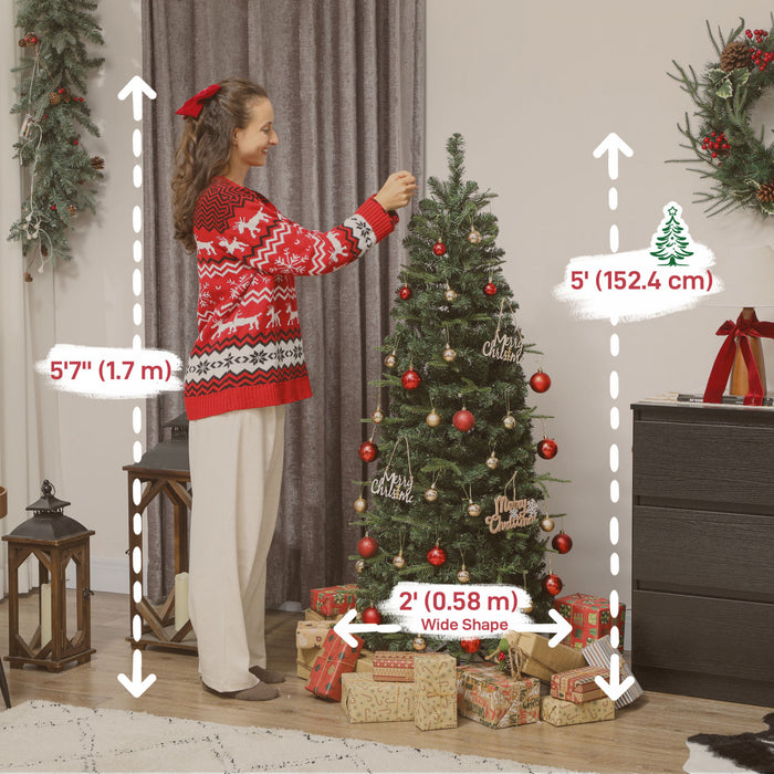 HOMCOM 5 ft Prelit Pop Up Christmas Tree, Collapsible Xmas Tree, Green