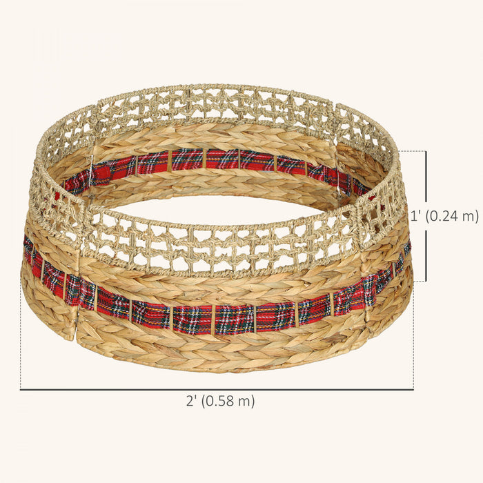 HOMCOM 23 inch Rustic Christmas Tree Collar, Water Hyacinth Tree Base Cover