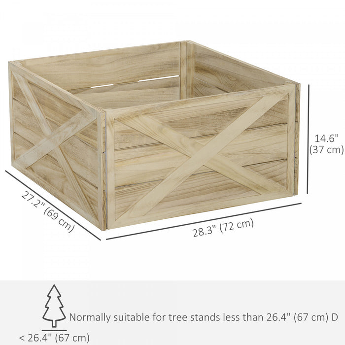 HOMCOM 28\" Wooden Christmas Tree Collar Box Light Distressed Wood Finish