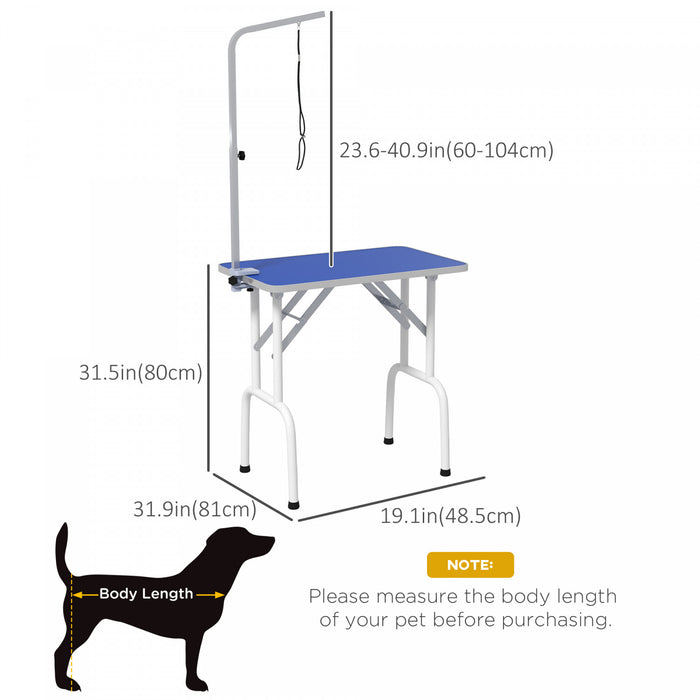 Pawhut 32in Foldable Dog Grooming Table For Small Dogs, Pet Grooming Table For Dogs Cats With Adjustable Arm, Non-slip Surface, Blue