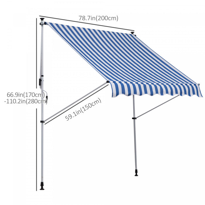 Outsunny 6.6'x5' Manual Retractable Patio Awning Window Door Sun Shade Deck Canopy Shelter Water Resistant Uv Protector Blue