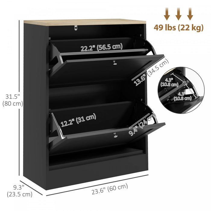 HOMCOM Slim Shoe Cabinet with 2 Flip Drawers Adjustable Shelves Black