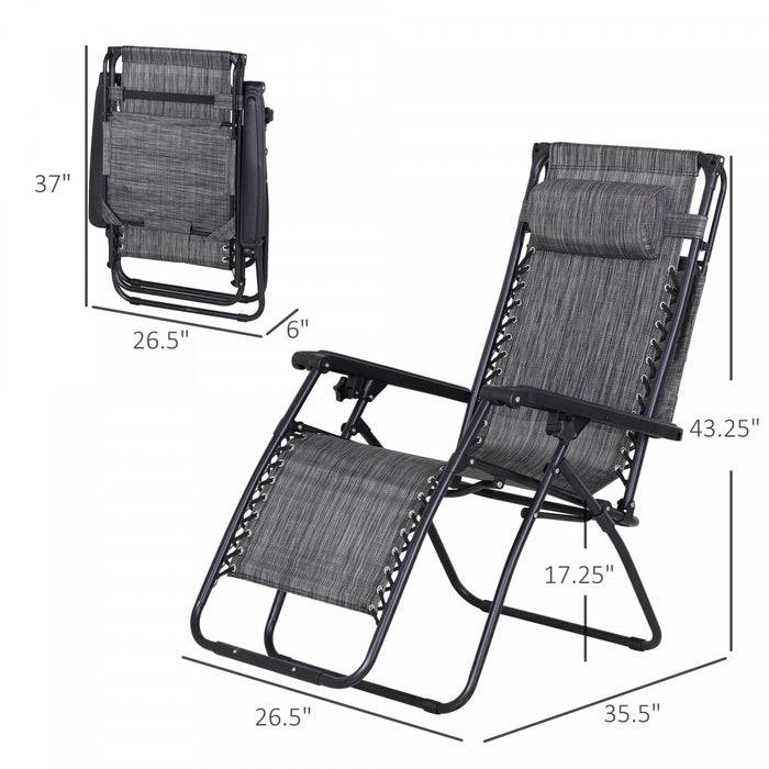 Outsunny 2 Piece Foldable Lounge Chair With Canopy Shade, Dark Grey