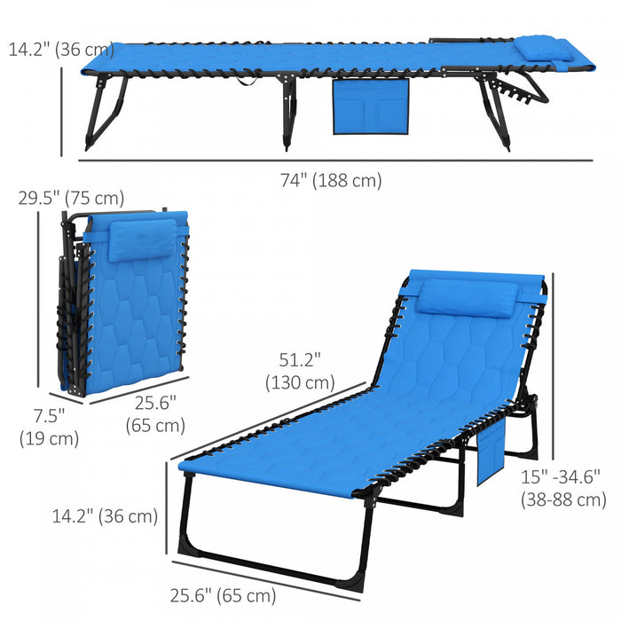 Outsunny Folding Chaise Lounge, Padded Reclining Tanning Chair, Blue