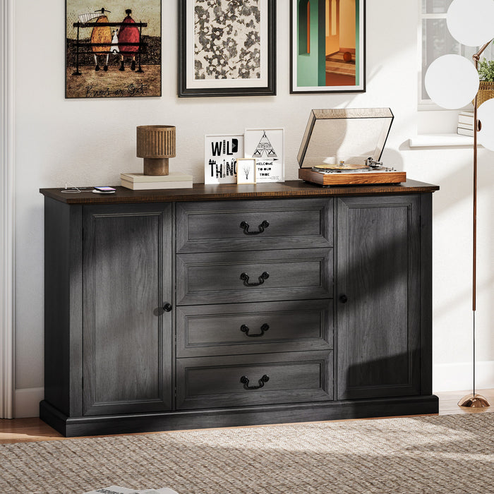 HOMCOM 58\" Sideboard Buffet Cabinet with Charging Station Black Wood Grain