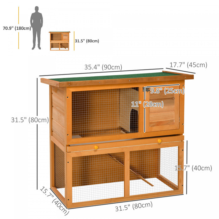 Pawhut Wooden Rabbit Hutch, 2-level Bunny Cage Small Animal House With Run, Tray For Outdoor, Backyard, Farm, Orange