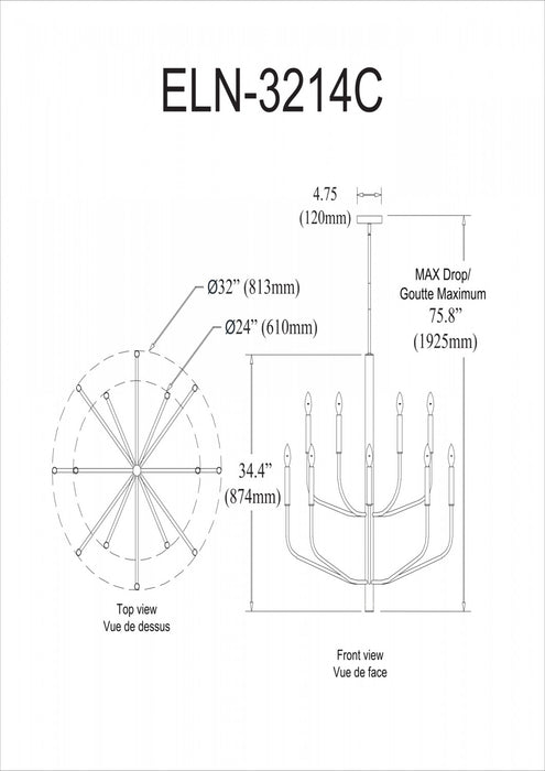 Dainolite Eleanor 14 Light Chandelier Matte Black Lamp