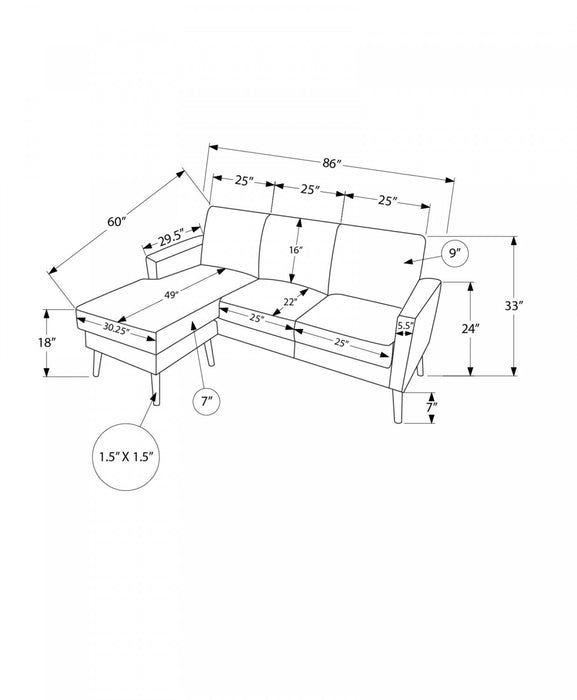 Upholstered Chaise Sofa Lounger, 86\" Wide, Light Brown Fabric, Walnut Solid Wood Legs Sofa