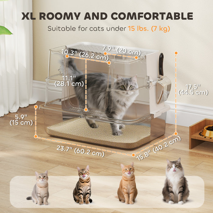 Pawhut Stainless Steel Litter Box With Lid, 100° Flip Top Xl Enclosed Litter Box With Scoop For Big Cats, Side Top Dual Entry, Odor Free, Easy Cleaning, Anti-urine Leakage