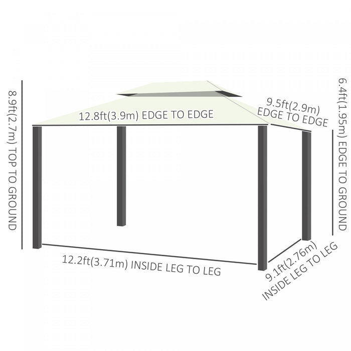 Outsunny 10 X 13ft Aluminum Frame Gazebo Canopy Double Tier Garden Shelter With Netting And Curtains, Cream White