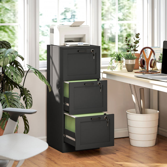 HOMCOM Office File Cabinet with 3 Drawers, Vertical Filing Cabinet, Black